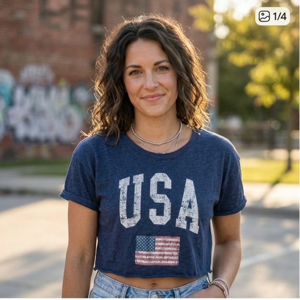 Social Culture Distressed USA Flag Crop Top American S